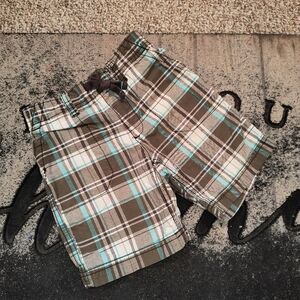 Carter's Toddler Boys Plaid Khaki Casual Shorts Brown Blue White Size 3T